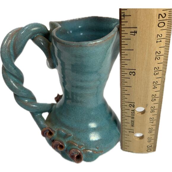 MARY SHORT 4" Redware Rose Decorated Pitcher Art Pottery Handmade Topeka KS - Picture 7 of 7